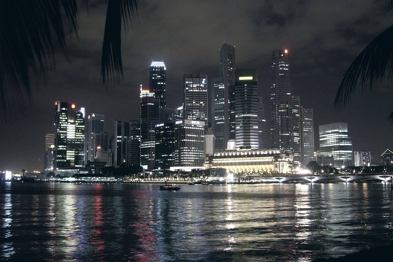 The Singapore waterfront and business district at night