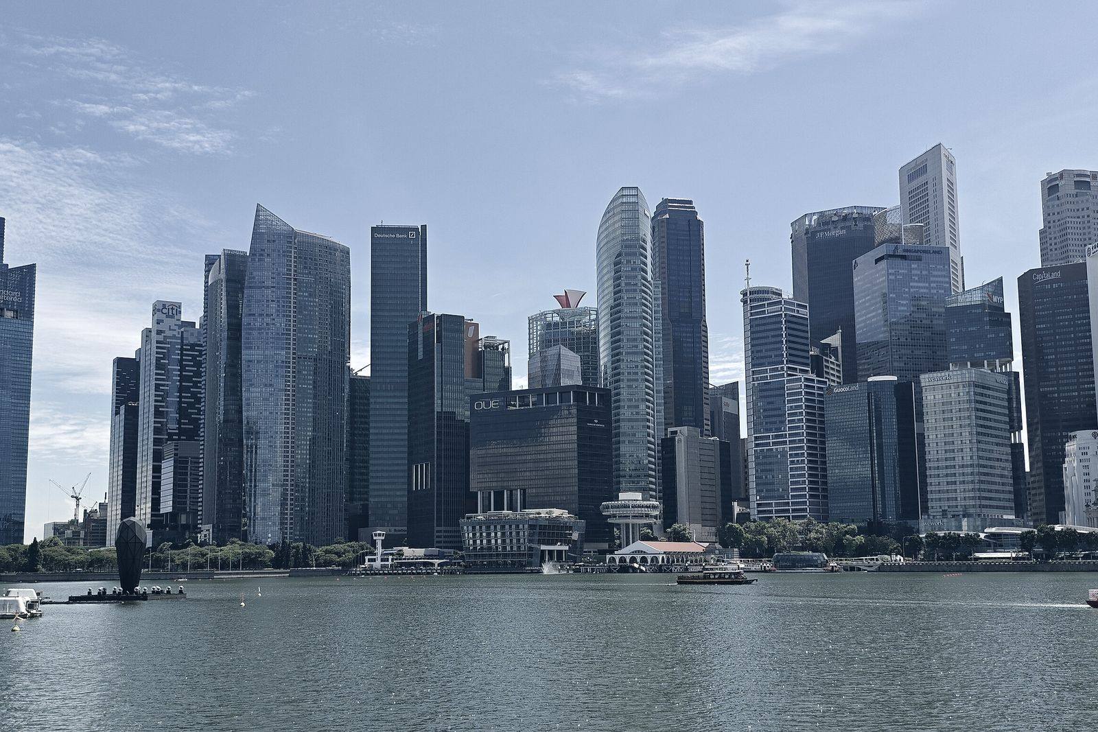 Singapore central business district seen from the water